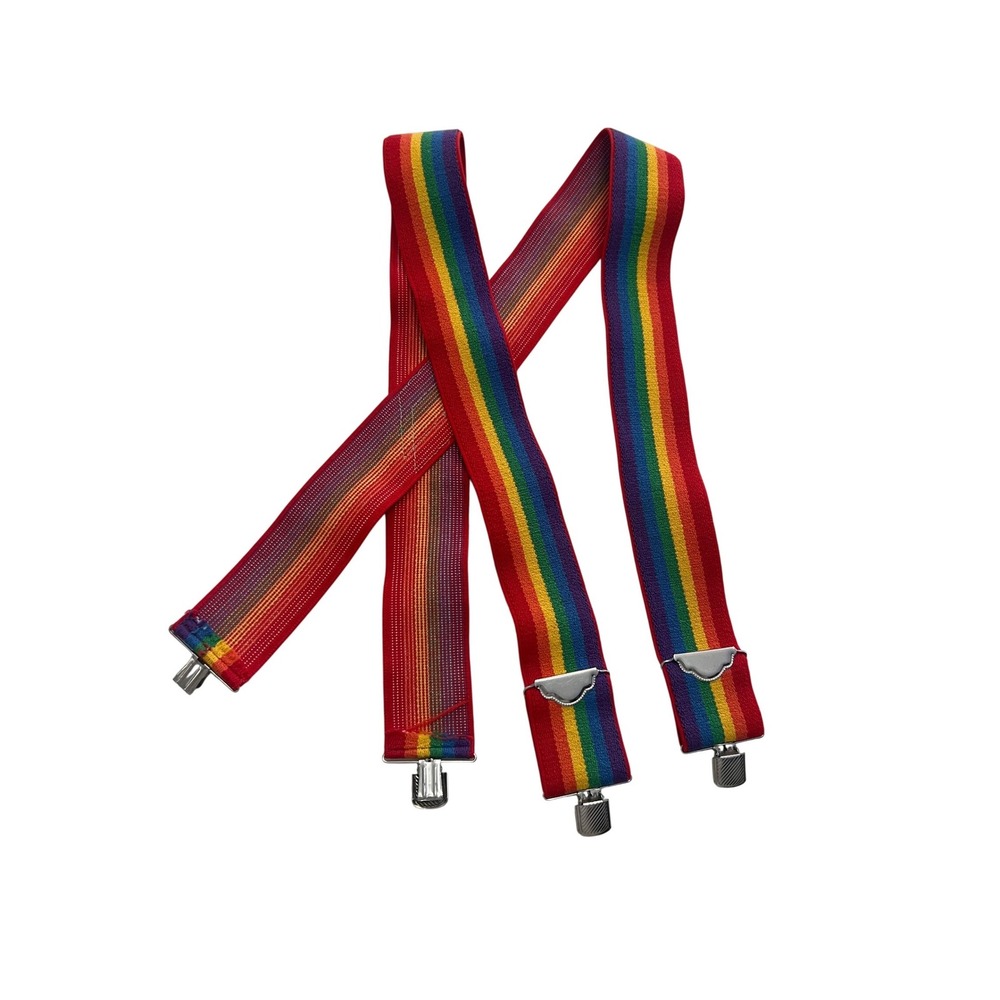 Rainbow Stripe  Mork Mindy Suspenders Elastic‎ Adjustable Metal Clips Y Back